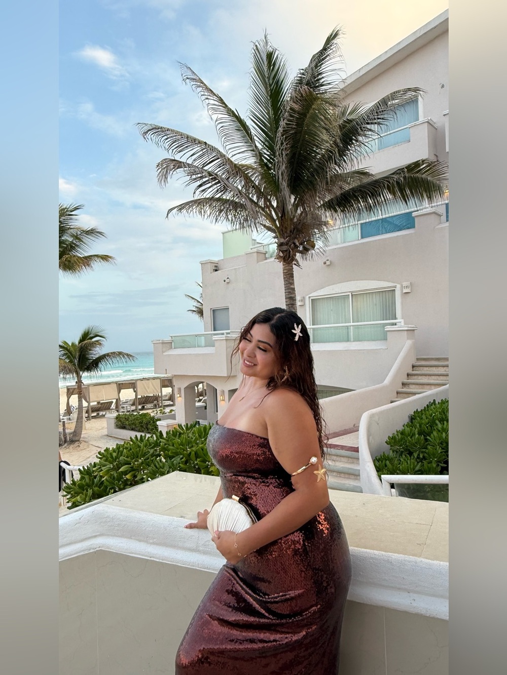Fashion Nova Strapless Sequin Gown in Deep chocolate